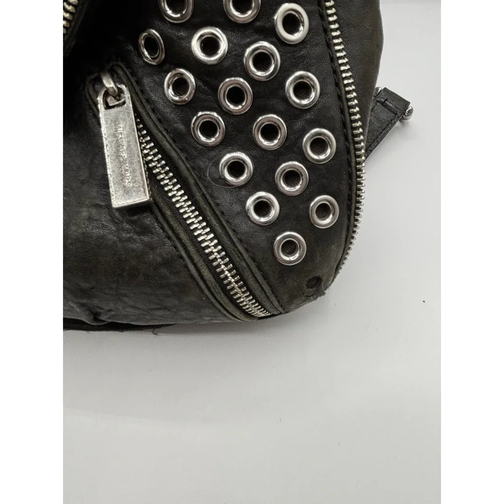 Michael Kors Y2K Black Silver Studded Hobo Shoulder‎ Bag Grunge Leather